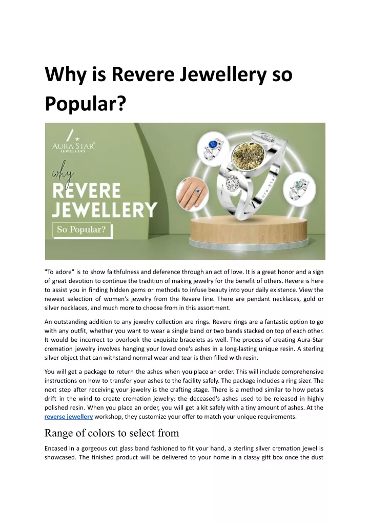 why is revere jewellery so popular