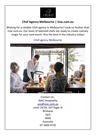 Chef Agency Melbourne  Inac.com.au