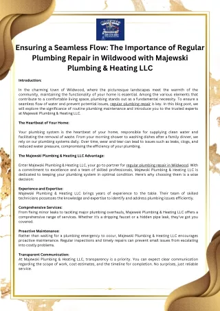 Ensuring a Seamless Flow The Importance of Regular Plumbing Repair in Wildwood with Majewski Plumbing & Heating LLC