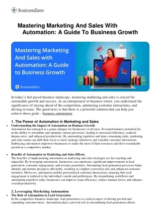 Mastering Marketing And Sales With Automation: A Guide To Business Growth