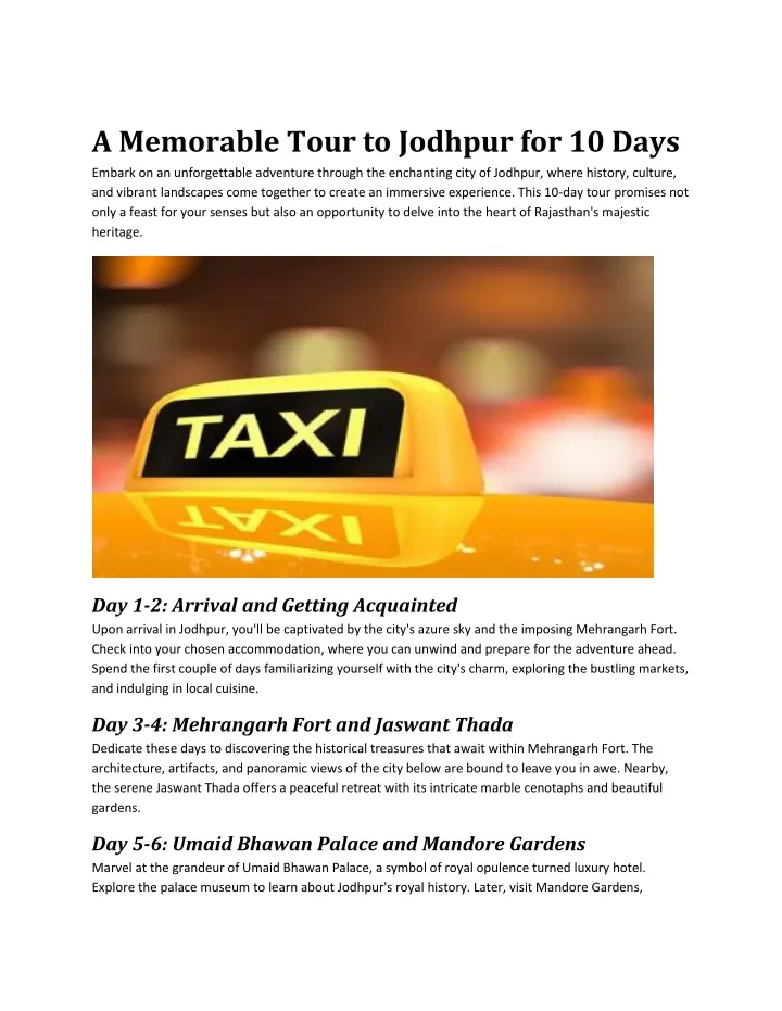 a memorable tour to jodhpur for 10 days