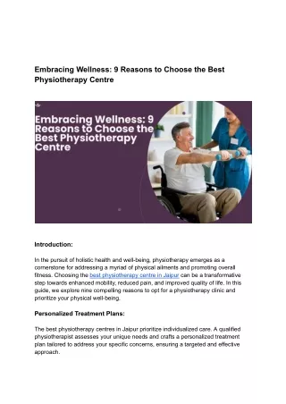 Embracing Wellness_ 9 Reasons to Choose the Best Physiotherapy Centre
