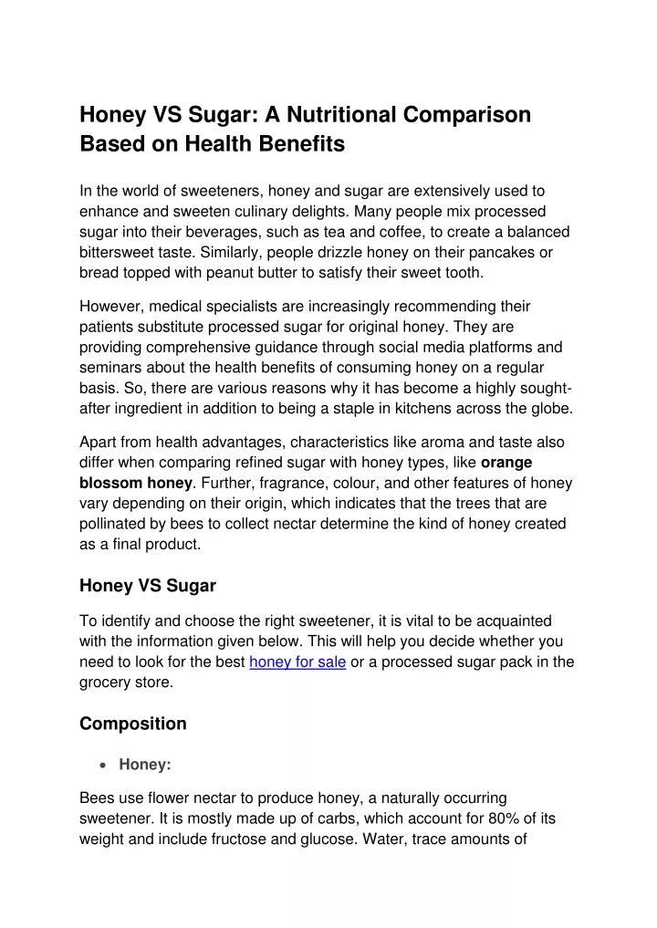 honey vs sugar a nutritional comparison based