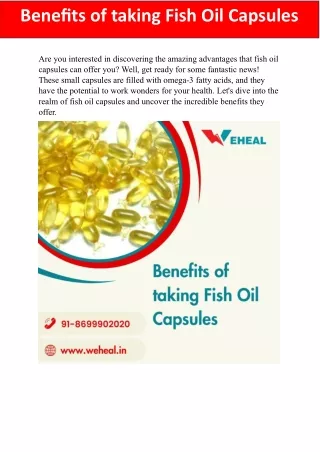 Benefits of taking Fish Oil Capsules