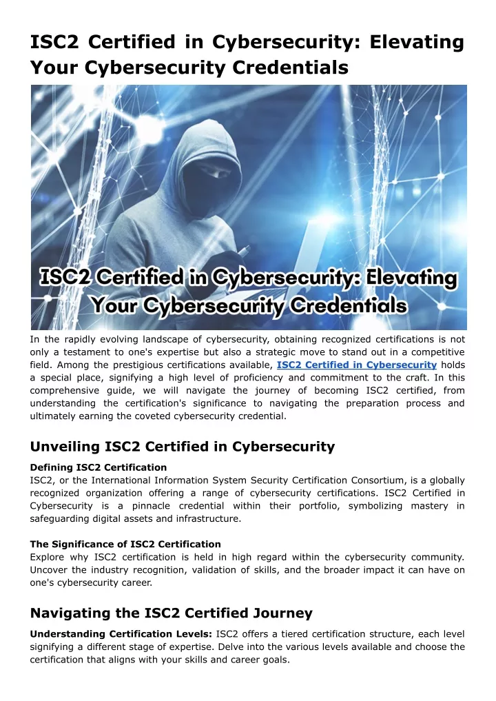 isc2 certified in cybersecurity elevating your