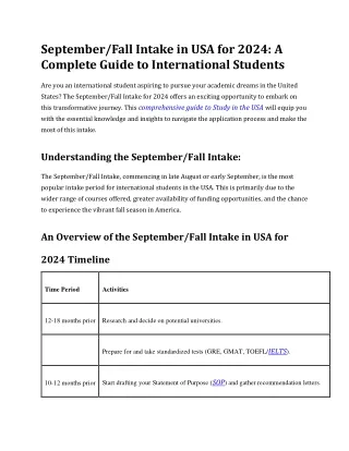 SeptemberFall Intake in USA for 2024