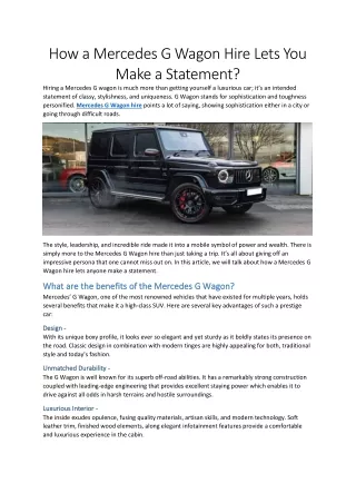 How a Mercedes G Wagon Hire Lets You Make a Statement