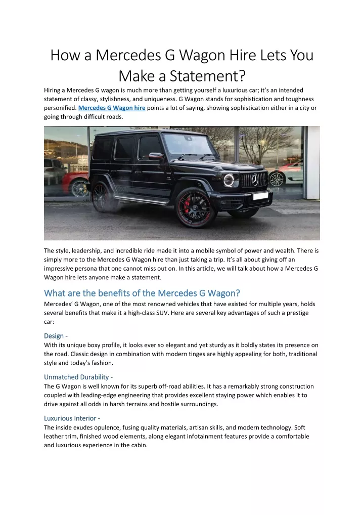 how a mercedes g wagon hire lets you make