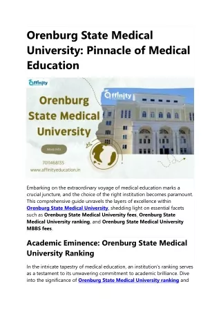 Unveiling Orenburg State Medical University's Distinctive Path