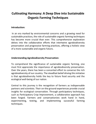 Cultivating Harmony- A Deep Dive into Sustainable Organic Farming Techniques