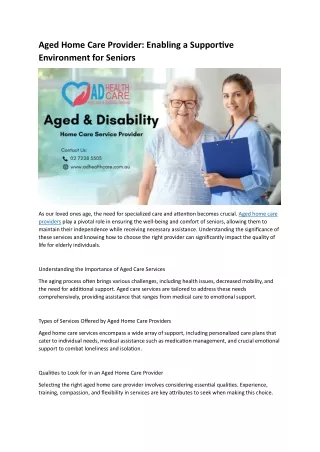 ADHealthcare | Aged Home Care Provider & Disability Support Provider in Sydney