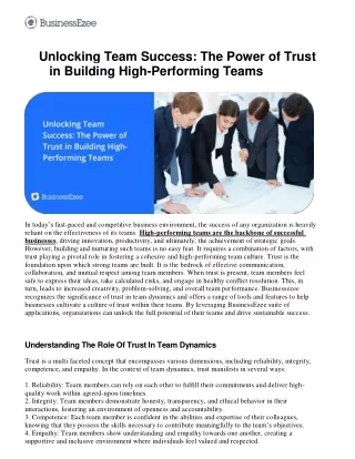 Unlocking Team Success: The Power of Trust in Building High-Performing Teams | B