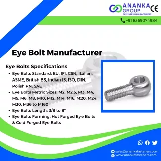 SS Fasteners | Eye Bolt | Nuts | Screw | Fasteners Manufacturer in India