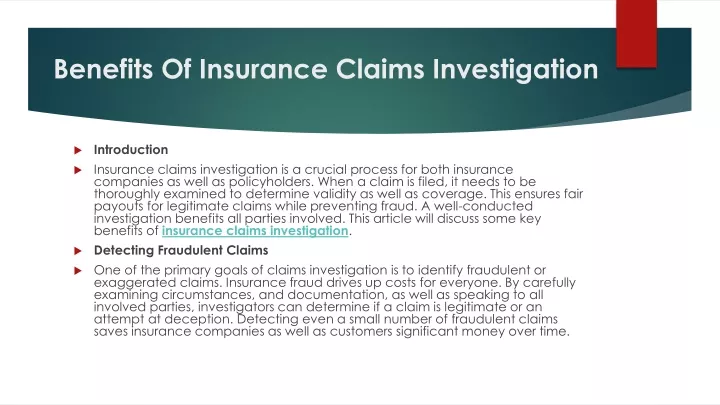 benefits of insurance claims investigation