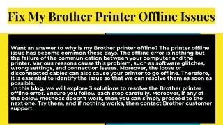 Fix My Brother Printer Offline Issues
