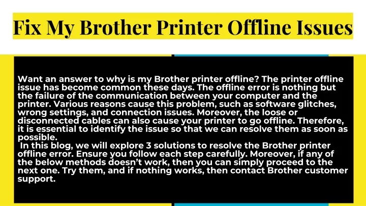 fix my brother printer offline issues