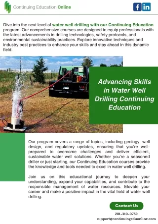 Advancing Skills in Water Well Drilling Continuing Education