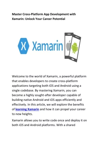 Master Cross-Platform App Development with Xamarin Unlock Your Career Potential