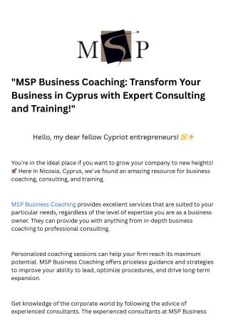 MSP Business Coaching Transform Your Business in Cyprus with Expert Consulting and Training!