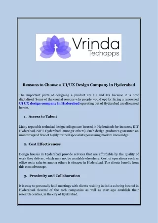 Reasons to Choose a UIUX Design Company in Hyderabad