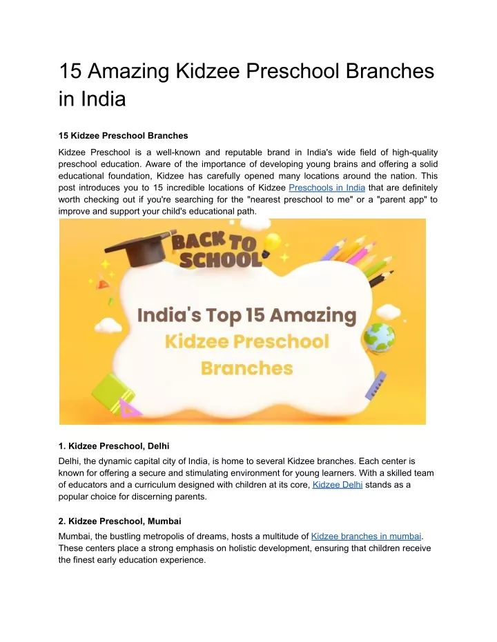 15 amazing kidzee preschool branches in india
