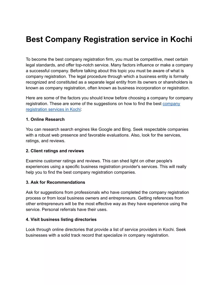 best company registration service in kochi