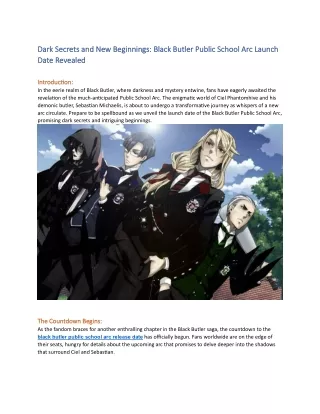 Dark Secrets and New Beginnings Black Butler Public School Arc Launch Date Revealed