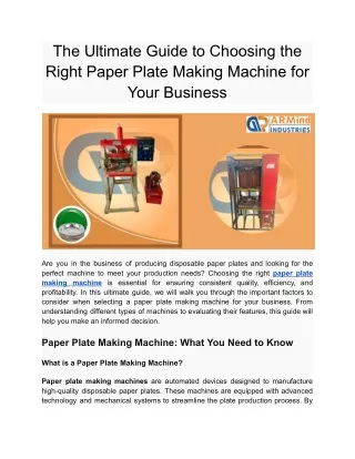 The Ultimate Guide to Choosing the Right Paper Plate Making Machine for Your Bus