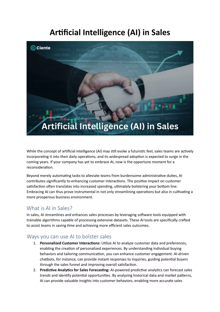 artificial intelligence ai in sales