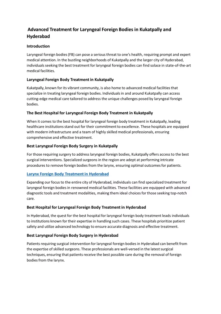 advanced treatment for laryngeal foreign bodies