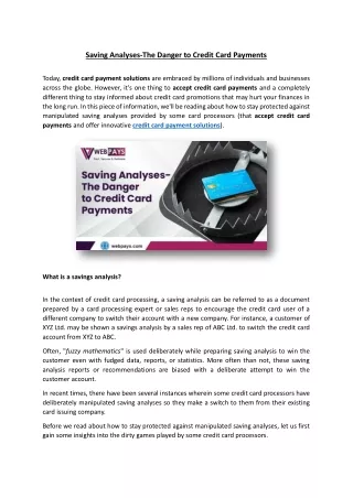 saving analyses the danger to credit card payments
