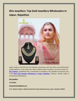 Shiv Jewellers Top Gold Jewellery Wholesalers in Jaipur, Rajasthan