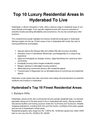Top 10 Luxury Residential Areas In Hyderabad To Live