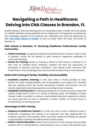 Navigating a Path in Healthcare Delving into CNA Classes in Brandon, FL
