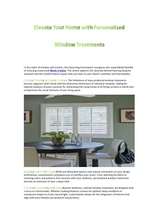 Elevate Your Home with Personalized Window Treatments