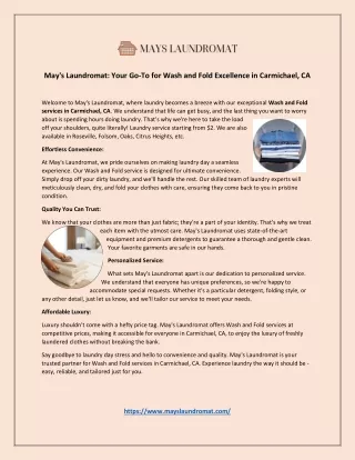 May's Laundromat Your Go-To for Wash and Fold Excellence in Carmichael, CA