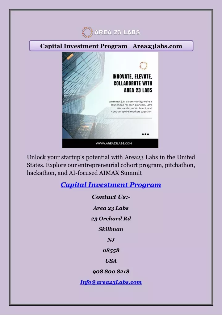 capital investment program area23labs com