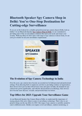 Latest Bluetooth Speaker Spy Camera Shop in Delhi