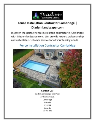 Fence Installation Contractor Cambridge Diademlandscape
