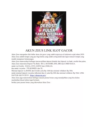 Akun Zeus Link Slot Gacor