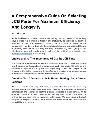a comprehensive guide on selecting jcb parts