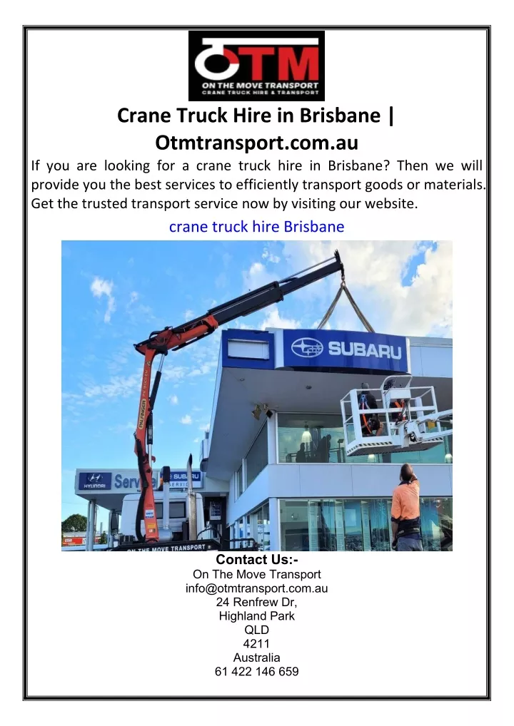 crane truck hire in brisbane otmtransport