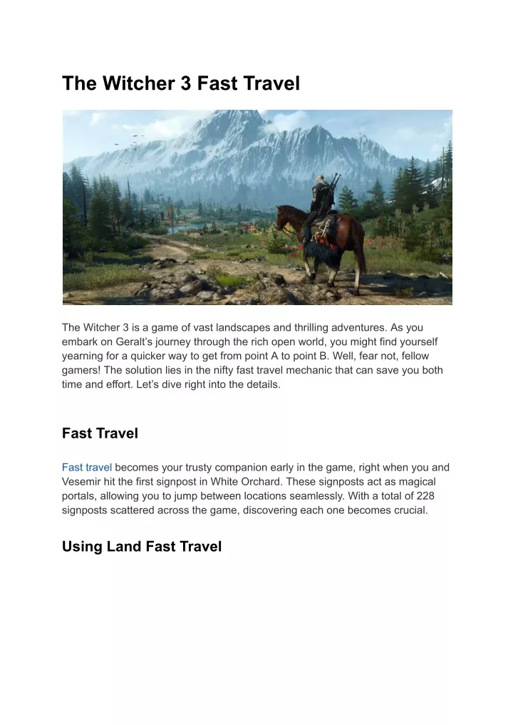 the witcher 3 fast travel