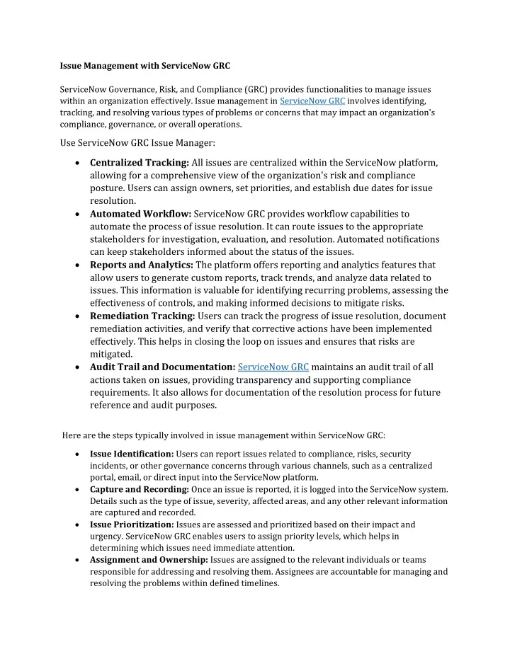 issue management with servicenow grc servicenow