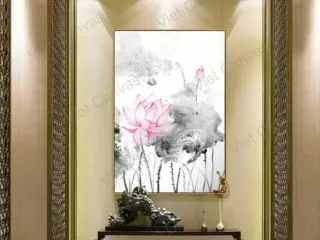 Lotus flower paintings decorate the home