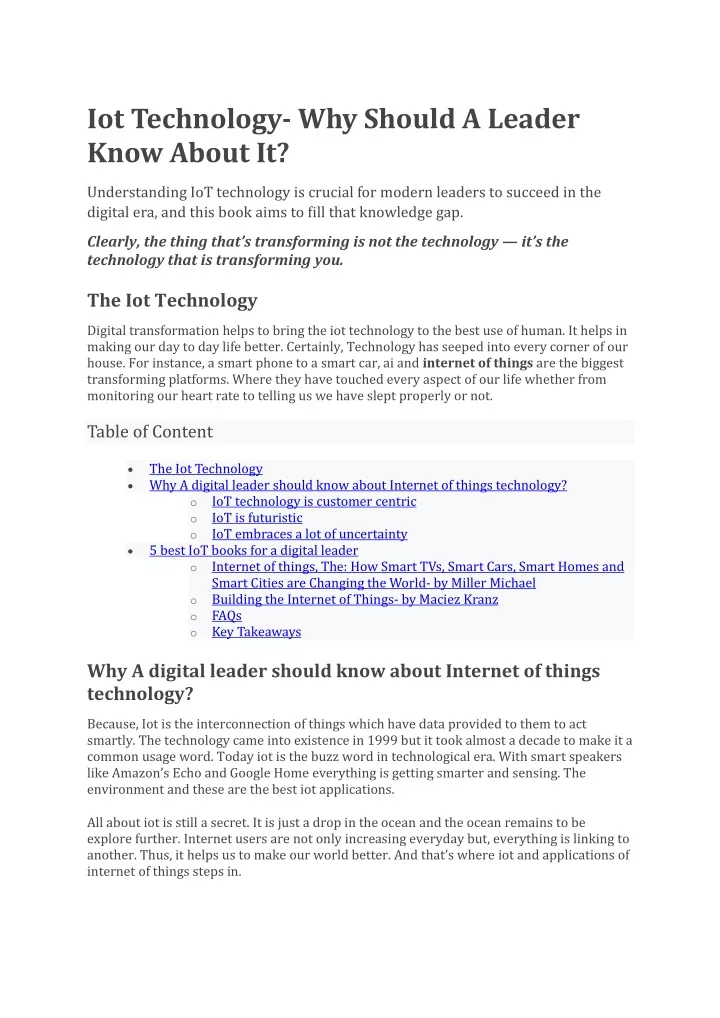 iot technology why should a leader know about it