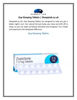 Zop Sleeping Tablets  Sleepytab.co.uk