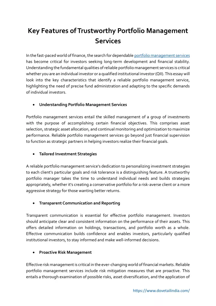 key features of trustworthy portfolio management