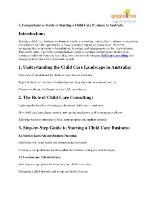 A Comprehensive Guide to Starting a Child Care Business in Australia