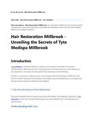 Hair Restoration Millbrook - Unveiling the Secrets of Tyte Medispa Millbrook (1)